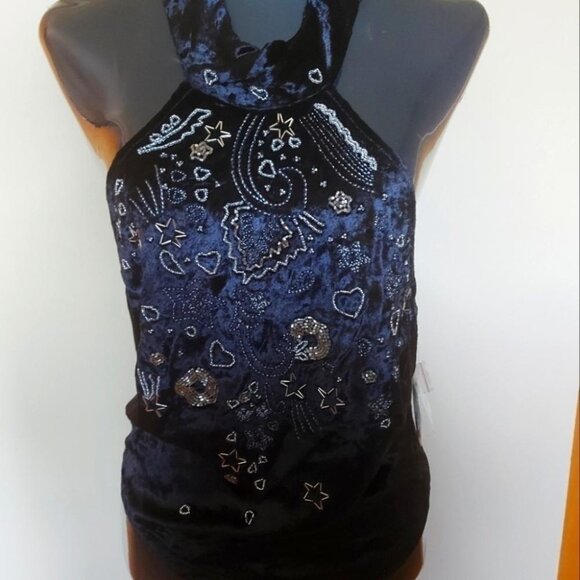 Y2K Western Halter Top NWT Free People Beaded Velvet - Picture 2 of 13